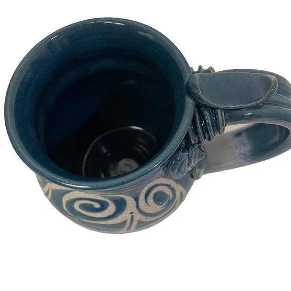 Pottery Coffee Mugs Cups Stoneware  Blue Brown Beige 4 1/2" x 3" - Picture 5 of 6